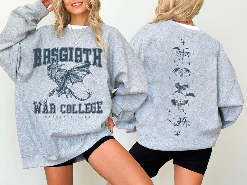 Fourth Wing Wyvern Double Sided Sweatshirt, Basgiath War College Shirt, Bookish Shirt, Basgiath War College Crewneck,...