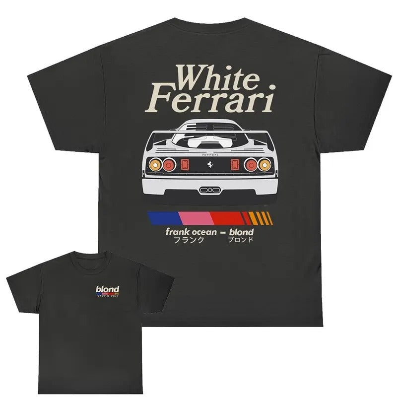 Fraank Ocean Bloond White Feerrari Both Sides Unisex T-Shirt Fabric Menswear Hoodie, Sweatshirt | HypeDripTees.com