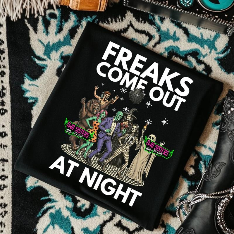 Freaks Come Out at Night Vintage Graphic Tees, Casual T-Shirt, Long Sleeve Crewneck or Hoodie, Grunge Alt Aesthetic |...