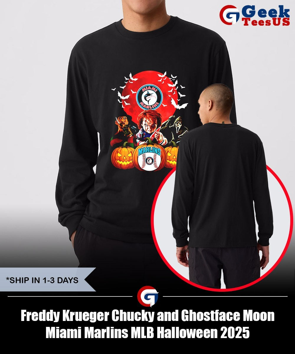 Freddy Krueger Chucky and Ghostface Moon Miami Marlins MLB Halloween 2025 shirt