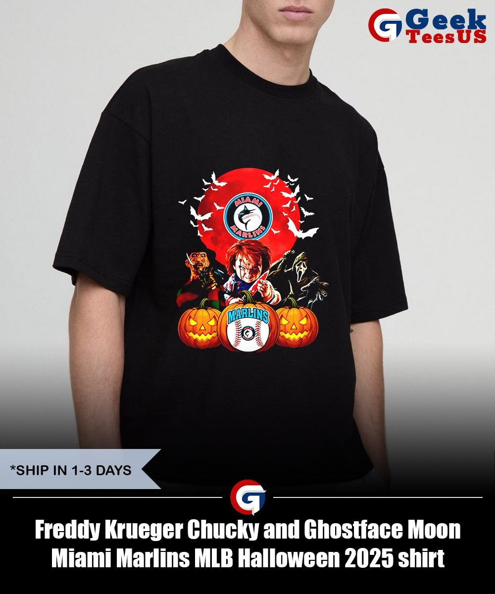 Freddy Krueger Chucky and Ghostface Moon Miami Marlins MLB Halloween 2025 shirt