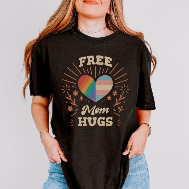 Free Mom Hugs Pride Shirt, LGBTQ Ally  Tee, Rainbow Heart T-Shirt, Pride Month Gift, Trans Support Shirt, Free Hugs Tee...