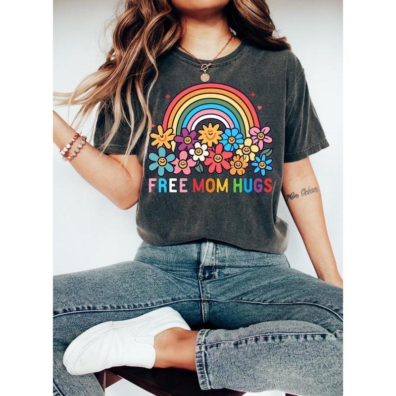 Free Mom Hugs T-Shirt, Proud Mom Apparel, Rainbow Gay Pride T-Shirt, Lgbtq Proud Parent Shirt, Equality Gifts, Rainbow...