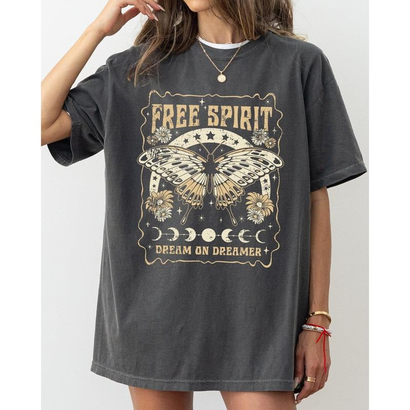 Free Spirit Tshirt, Dream On Dreamer shirt, Hippie, Psychedelic, Butterfly Tshirt Hoodie, Sweatshirt | HypeDripTees.com