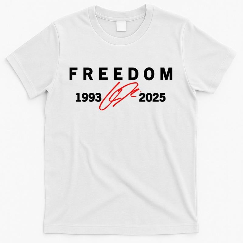 Freedom Red Signature 1993-2025 Charlie Kirk Tribute Faith Christian Truth Rest In Peace RIP Cotton Short Sleeve Casual...