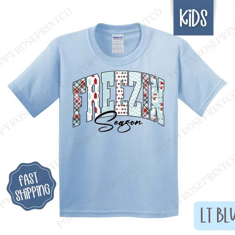 Freezin' Season Kids Shirt - Cute Winter Children's Tshirt - Youth Winter Tee Gildan Hoodie, Sweatshirt | HypeDripTees.com