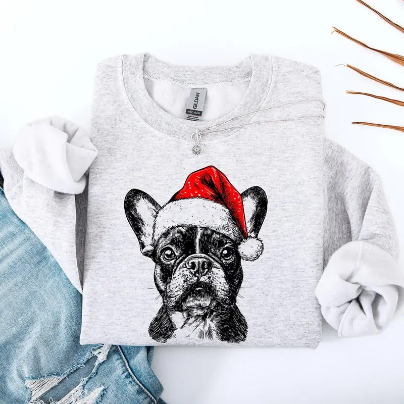 Frenchie, Santa, French Bulldog, Christmas, Dog Lover, Pet Sweatshirt, Crew Neck, Women's, Crewneck T-Shirts, Hoodie