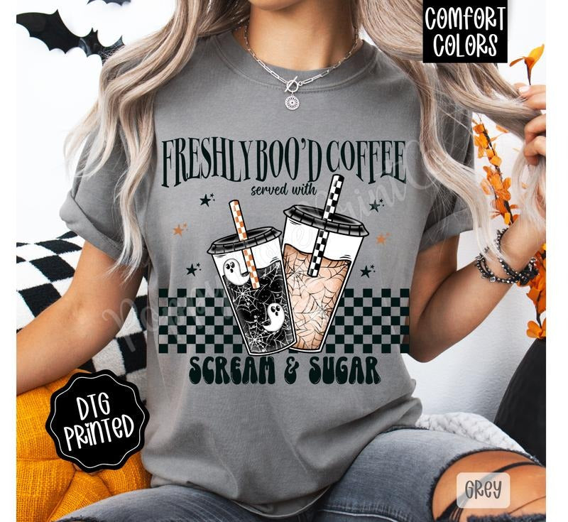 Freshly BOOD Coffee Comfort Colors, Trendy Halloween Tshirt Hoodie, Sweatshirt | HypeDripTees.com