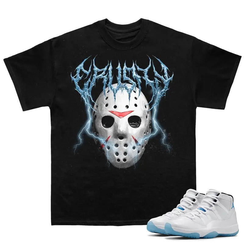 Friday The 13th Match 11s Bred Velvet Sneakers Outfits, Fitted Cotton T-shirt, Graphic Tee with Y2K Streetwear, Rap...
