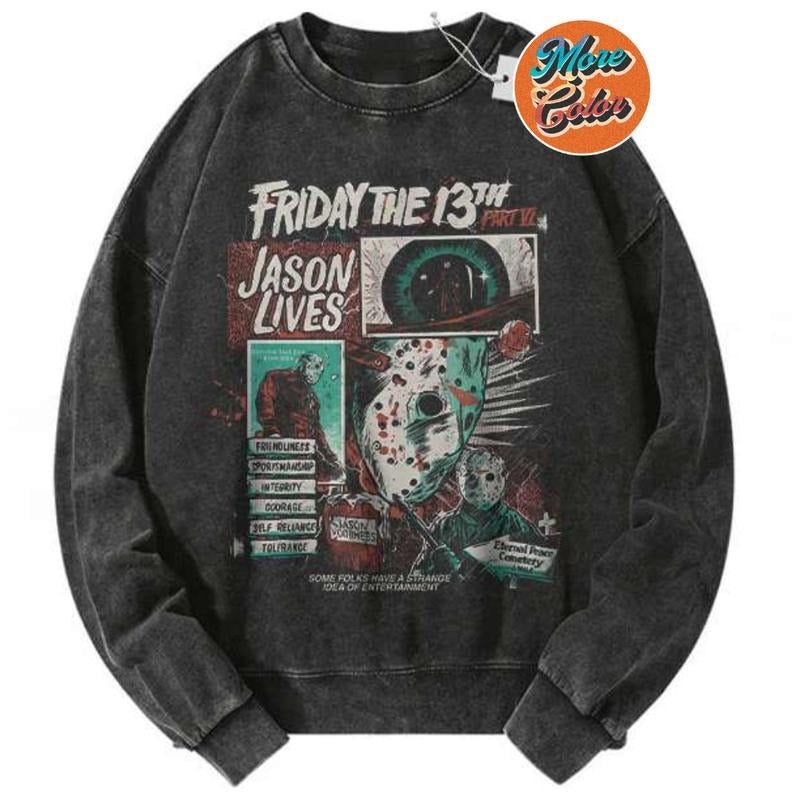 Friday the 13th Horror Anime Vintage Shirts, Cotton Unisex Sweatshirt, Crew Neck, Size S- 3XL, Menswear Top, Womenswear...