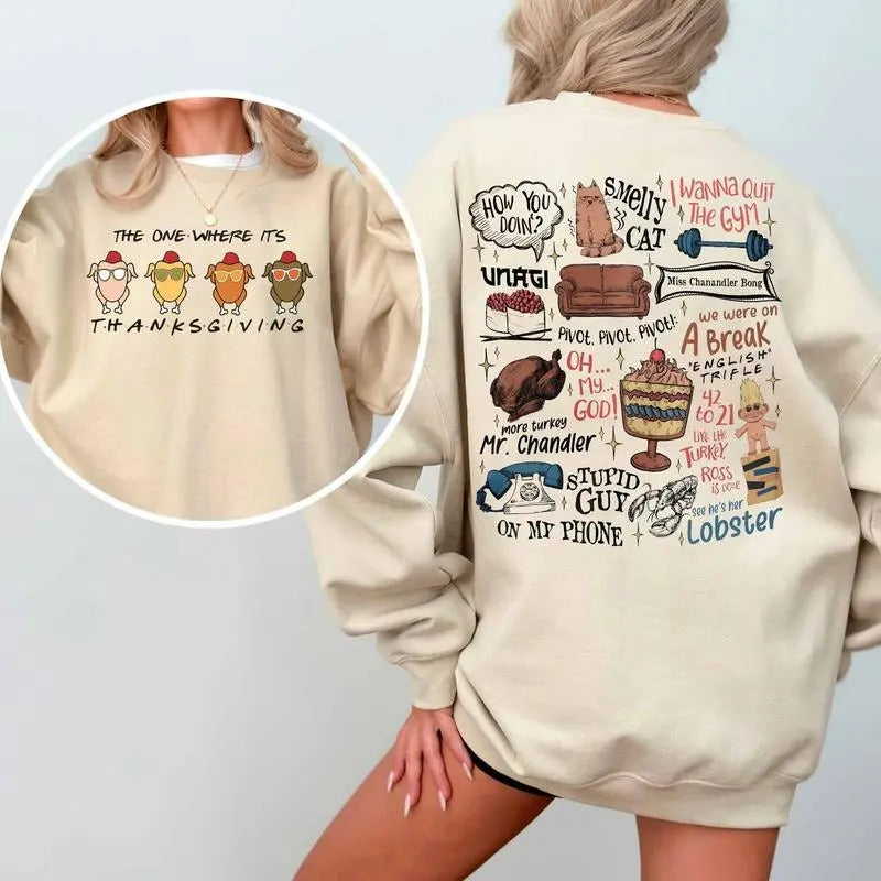 Friends TV Show Quotes Sweatshirt,The One Where It's Thanksgiving, Central Perk Hoodie,90s Tv Show Sweatshirt,Christmas...