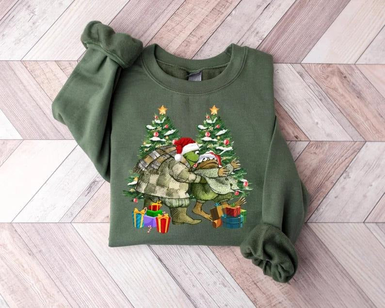 Frog And Toad Sweatshirt, Christmas Snowman Sweatshirt, Retro Christmas Classic Book Lover Shirt, Funny Xmas Gift,...