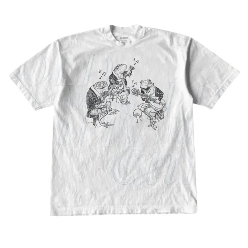Frog Musicians 90s Retro Shirt, Vintage Frog Graphic T-Shirt, Cute Funny Frog Tee, Frog Lovers Cotton Tee, Unisex Beige...