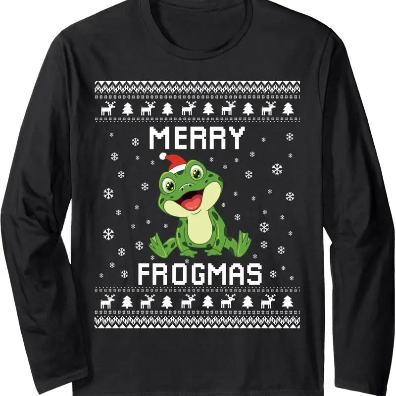 Frog Ugly Christmas Sweater Frog Lover Holiday Present Long Sleeve T-Shirt Hoodie, Sweatshirt | HypeDripTees.com