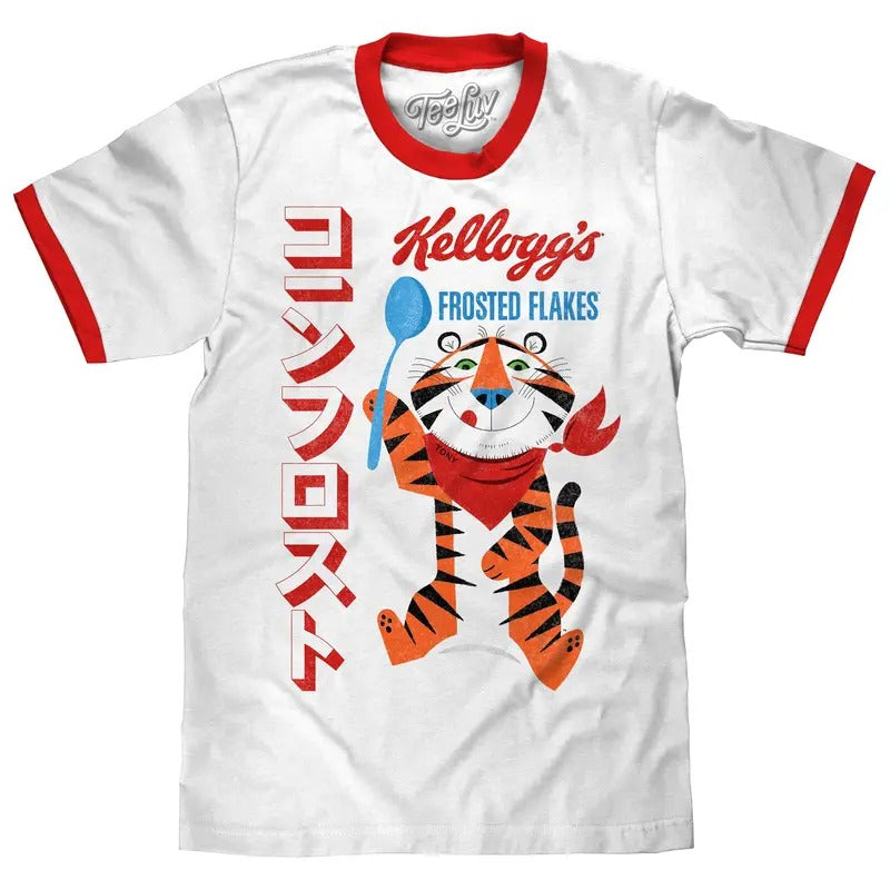 Frosted Flakes Tony the Tiger Ringer T-Shirt - White and Red Hoodie, Sweatshirt | HypeDripTees.com