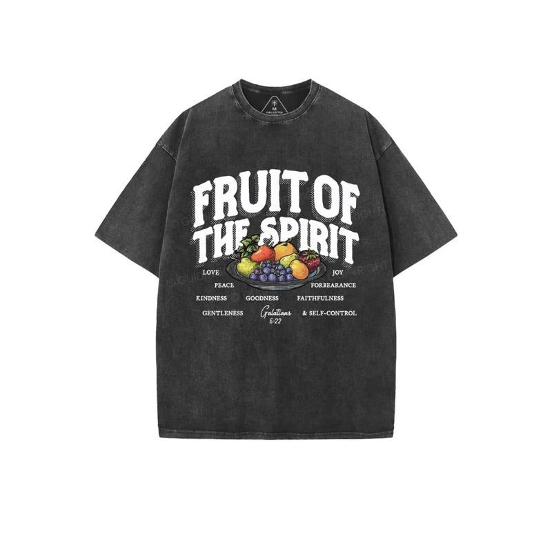 Fruit Of The Spirit Christian Comfy Printed Tee Pure Cotton Fabric Casual Streetstyle Crew Neck Short Sleeve Soft-Washed...