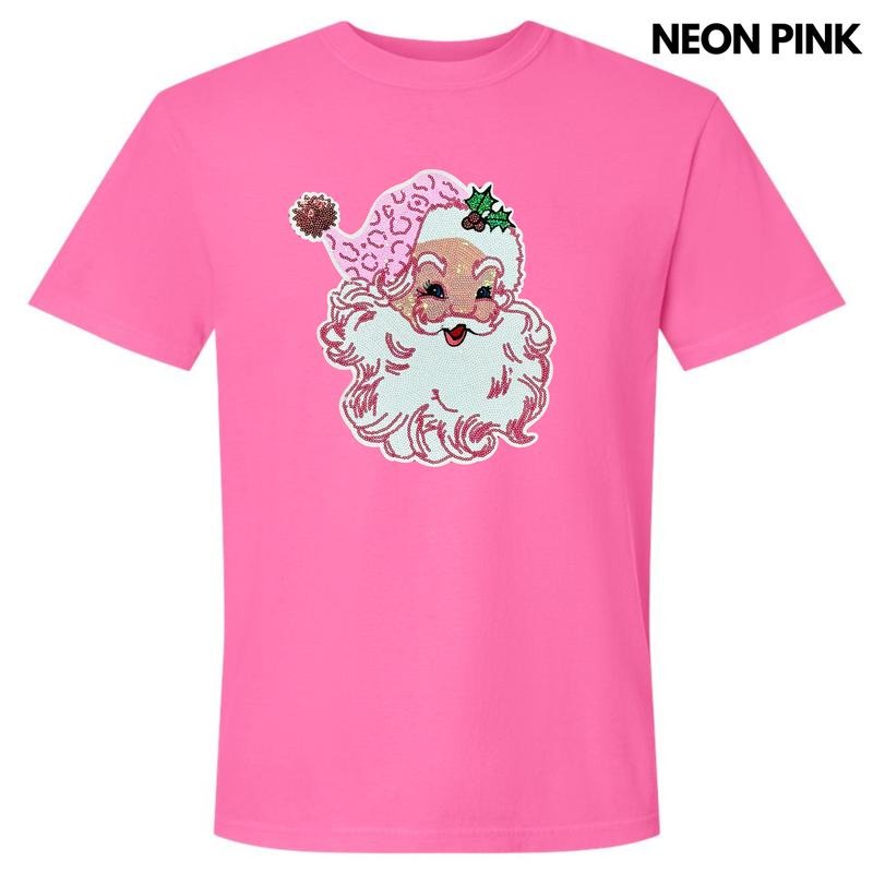 Full Sequin Blushing Santa Patch Comfort Colors T-Shirt Hoodie, Sweatshirt | HypeDripTees.com