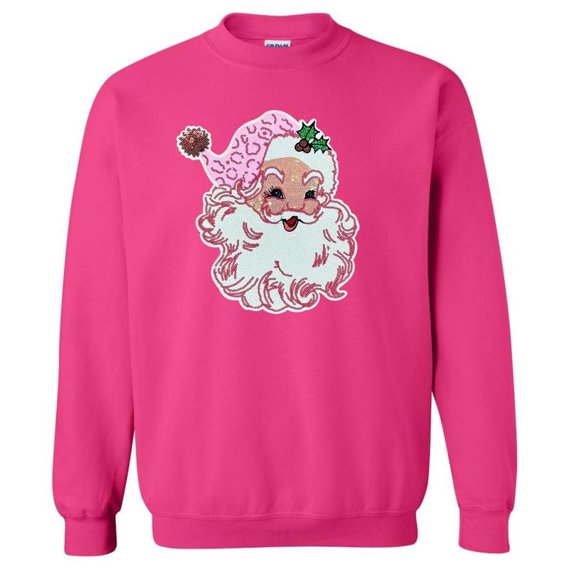 Full Sequin Blushing Santa Patch Sweatshirt T-Shirts, Hoodie | HypeDripTees.com