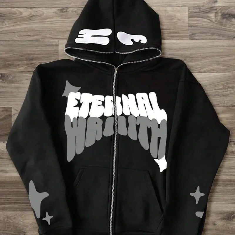 Full Zip Y2K Hoodie Graphic Lettter Print Long Sleeve Fashion Jacket Hooded Sweatshirt T-Shirts | HypeDripTees.com