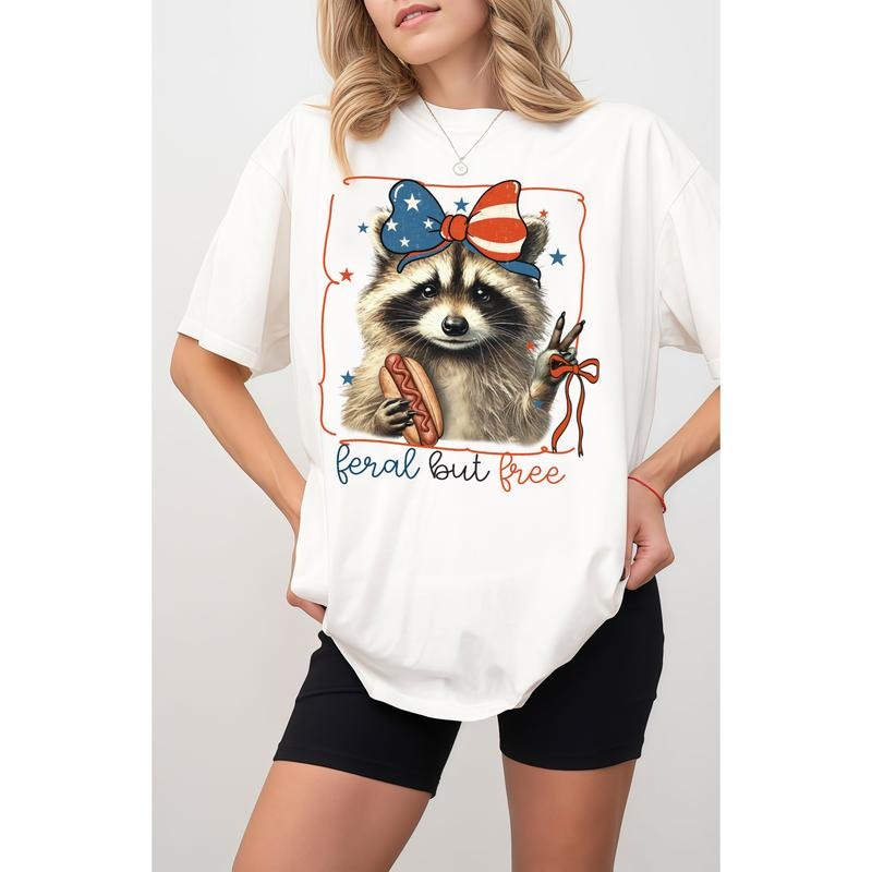 Fun - Loving T - Shirt with Raccoon Graphic and "Feral but Free" Slogan Hoodie, Sweatshirt | HypeDripTees.com