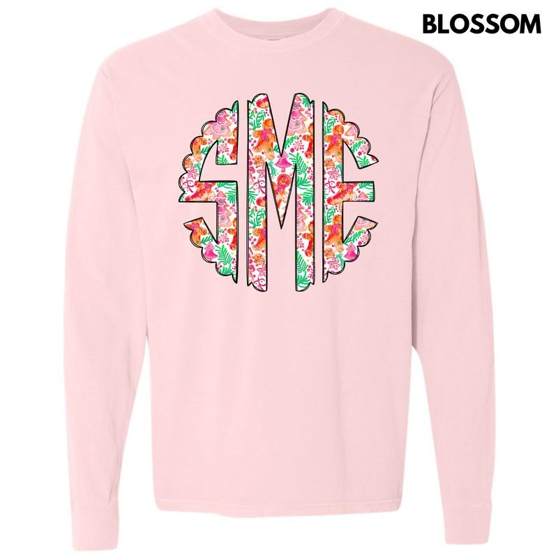 Fun Gingerbread Christmas Monogram Long Sleeve Comfort Colors T-Shirt 'NLB' Hoodie, Sweatshirt | HypeDripTees.com