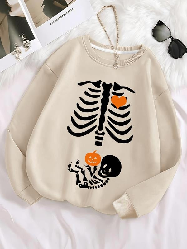 Fun Skull Halloween Maternity Shirt, Comfortable Knit Fall New Mom Sweatshirt, Casual Fitted Pregnancy Announcement Top...