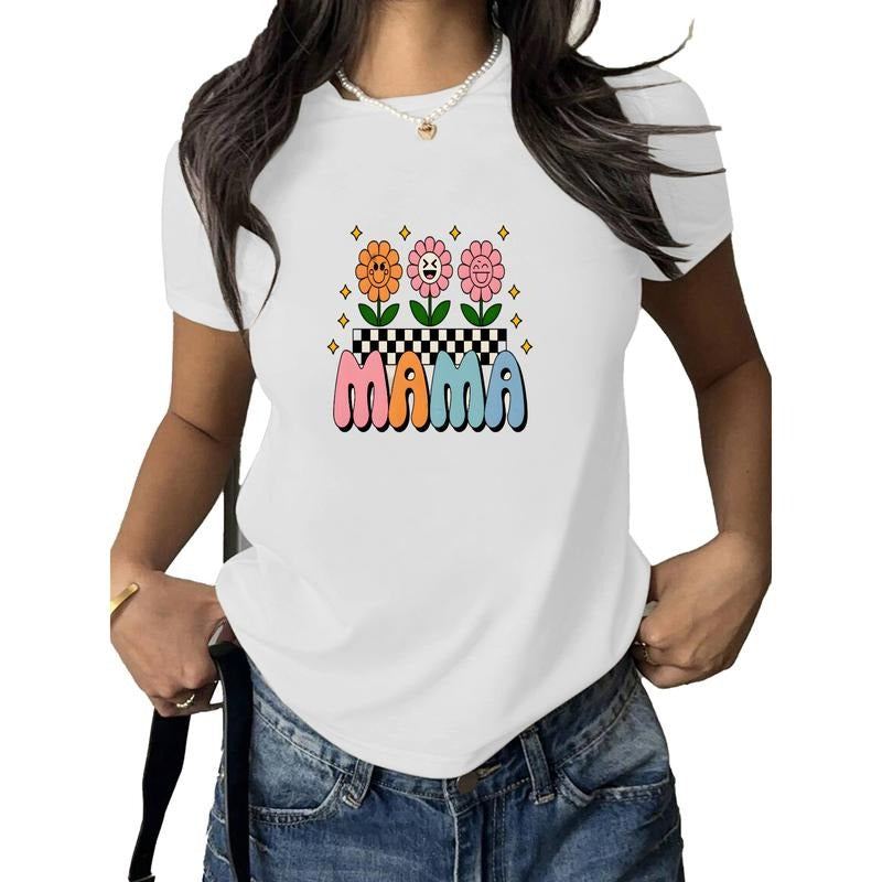 Funky "MAMA" Shirt with Smiling Flowers and Checkerboard Design Hoodie, Sweatshirt | HypeDripTees.com