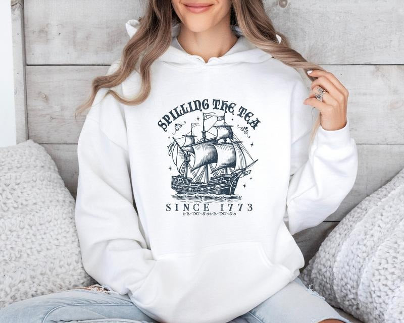 Funny 4th Of July T Shirt Hoodie Sweater Spilling The Tea Since 1773 American Flag Hoodieindependence Day Sweater Fourth...