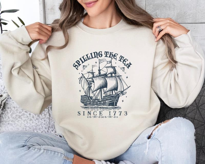 Funny 4th Of July T Shirt Hoodie Sweater Spilling The Tea Since 1773 American Flag Hoodieindependence Day Sweater Fourth...