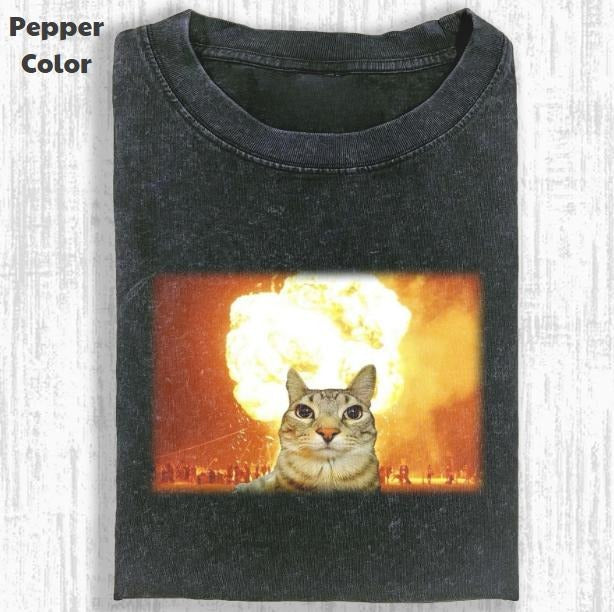 Funny Animal Vintage Graphic Tee, Cats and Explosions T-Shirt, Animal Shirt, Unisex Meme Cringe Funny Shirt, Menswear...