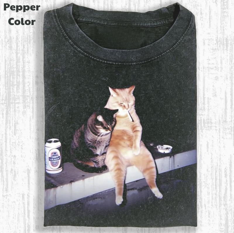 Funny Animal Vintage Graphic Tee, Cool Cats & Chill T-Shirt, Stupid Cat Shirt, Unisex Meme Cringe Funny Shirt, Menswear...