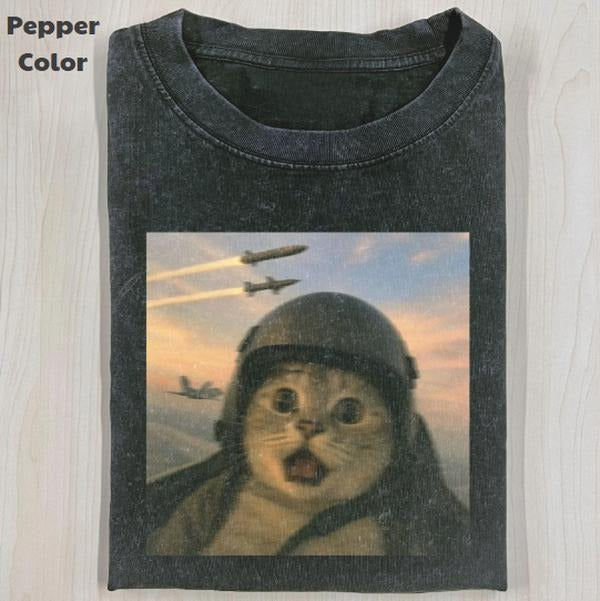 Funny Animal Vintage Graphic Tee, Soldier Cat T-Shirt, Cat Wars Animal Shirt, Unisex Meme Cringe Funny Shirt, Menswear...