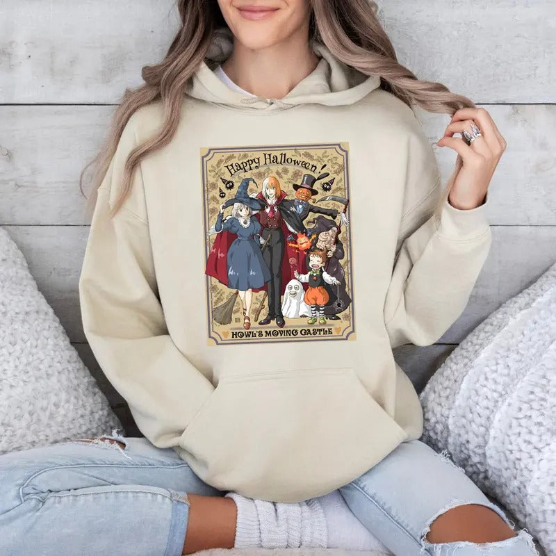 Funny Anime Halloween Sweatshirt, Howls Moving Castle, Howl And Sophie, Calcifer T-Shirts, Hoodie | HypeDripTees.com