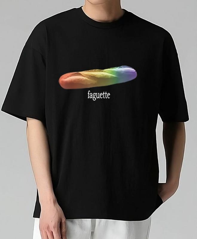 Funny Baguette Rainbow Faguette LGBT Pride Month T-Shirt Cotton Comfort Retro Vintage Graphic Trendy Graphic T-Shirt with...