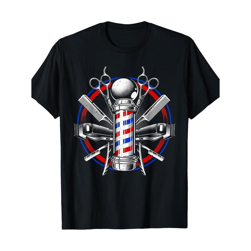 Funny Barber Gift For Men Barbershop Pole Tools Hairstylist T-Shirt - Made in USA Hoodie, Sweatshirt | HypeDripTees.com