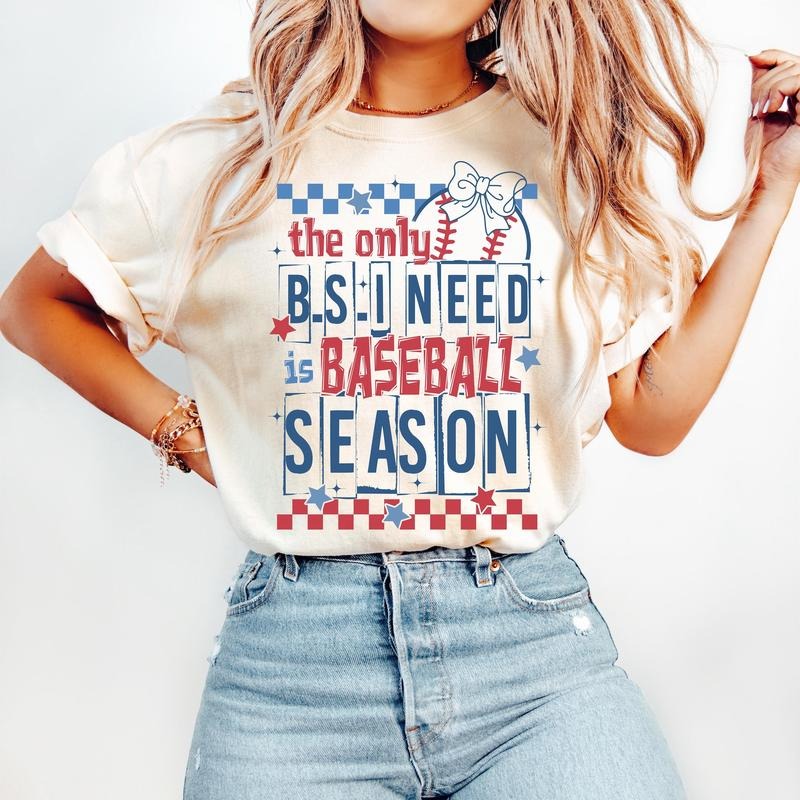 Funny Baseball T-Shirt, Only BS I Need is Baseball Season, Game Day Shirt, Checkered Baseball Shirt, Retro Baseball Mama...