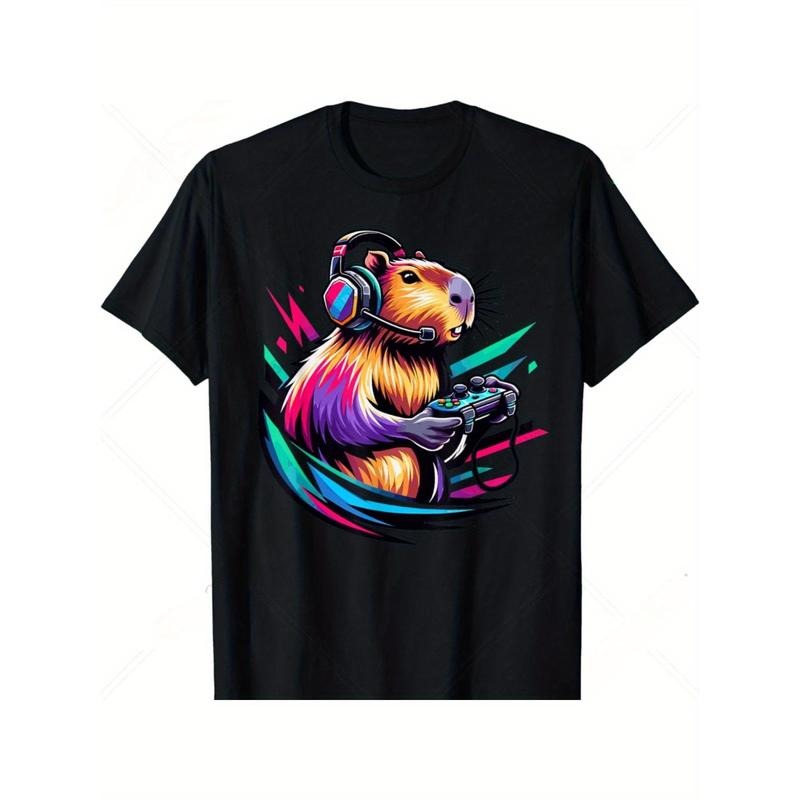 Funny Capybara Rodent Gamer Tee - Men's Cotton T-Shirt for Video Games Lovers - Unique Gift for Boys and Teens - Humorous...