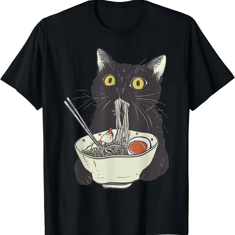 Funny Cat Eating Ramen Vintage Japanese Noodles T-Shirt | Tee for Men & Women | Cotton Hoodie, Sweatshirt | HypeDripTees.com
