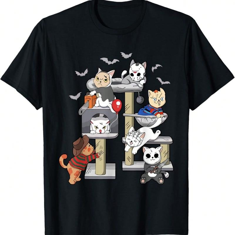 Funny Cat Horror Movies Cute Halloween Cat Lovers Matching T-Shirt Hoodie, Sweatshirt | HypeDripTees.com