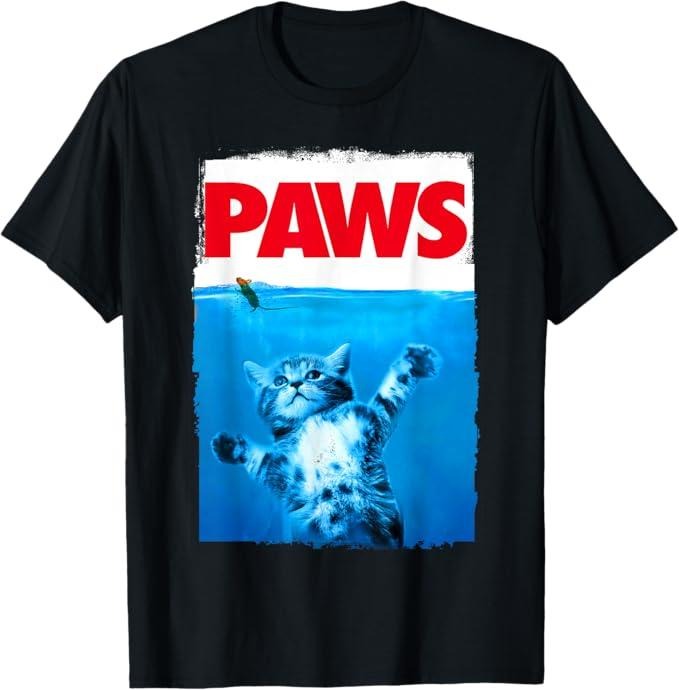 Funny Cat Shirts, Paws Cat and Mouse Top, Cute Funny Cat Lover Parody T-Shirt