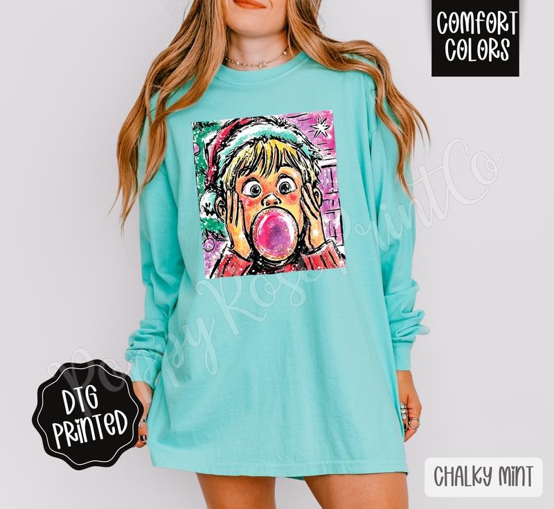 Funny Christmas Bubble Comfort Colors Long Sleeve T-Shirt, Cute Women's Holiday Tee Hoodie, Sweatshirt | HypeDripTees.com
