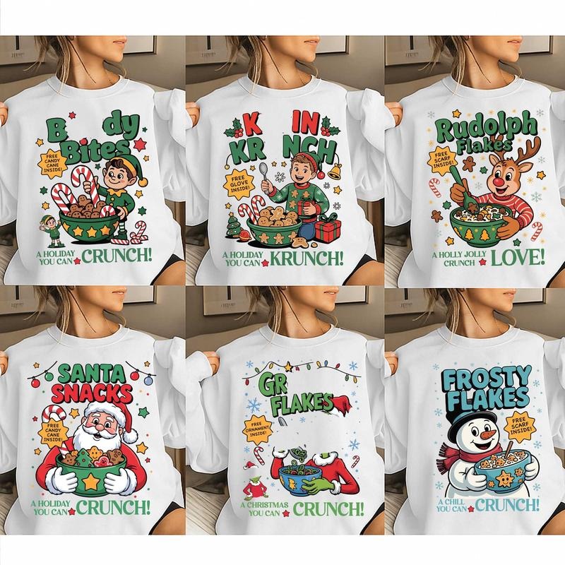 Funny Christmas Character Cereal Bundle Sweatshirt, Christmas Movie Sweatshirt, Group Family Christmas Sweatshirt, Retro...