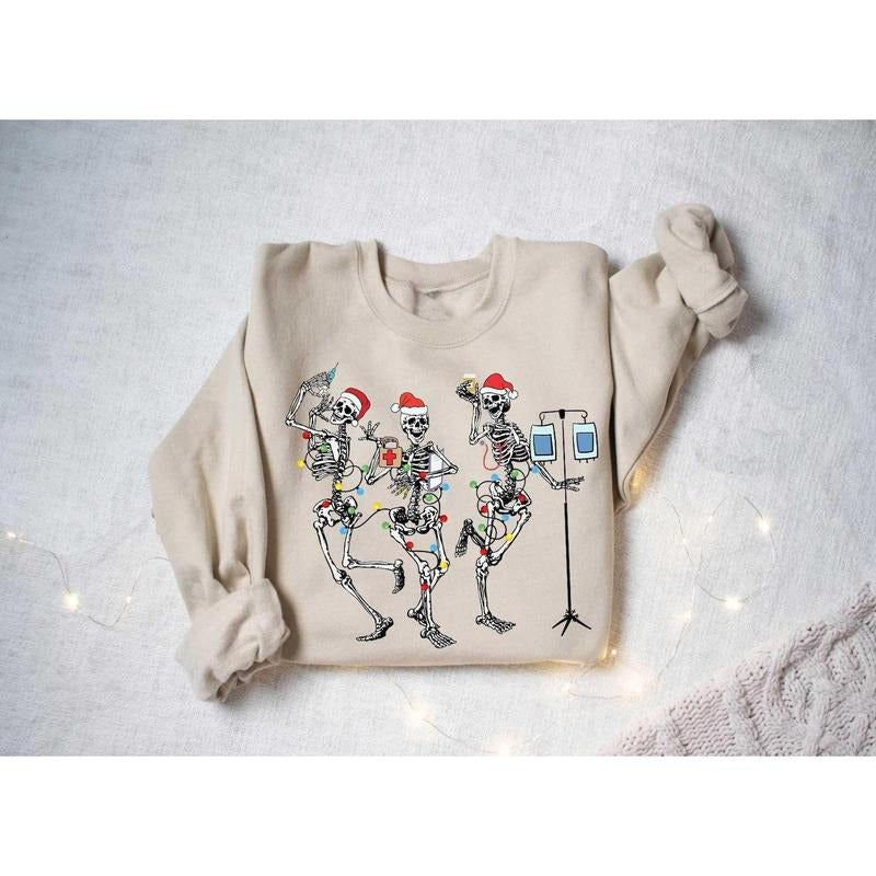 Funny Christmas Nurse Shirt, Skeleton Nurse Dance Sweatshirt, Funny Skeleton Nurse Sweatshirt, Nurse Christmas...