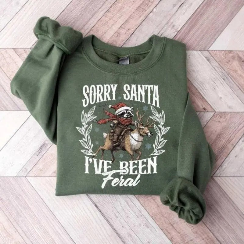 Funny Christmas Shirt, Sorry Santa I've been Feral Shirt, Christmas Season Feral Raccoon Shirt, Christmas Shirt, Funny...