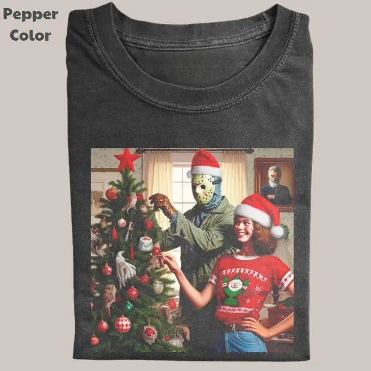 Funny Christmas Vintage Tee, Jason Voorhees T-Shirt, Movies Graphic Tee, Meme Cringe Funny Dumb Shirt, Menswear...