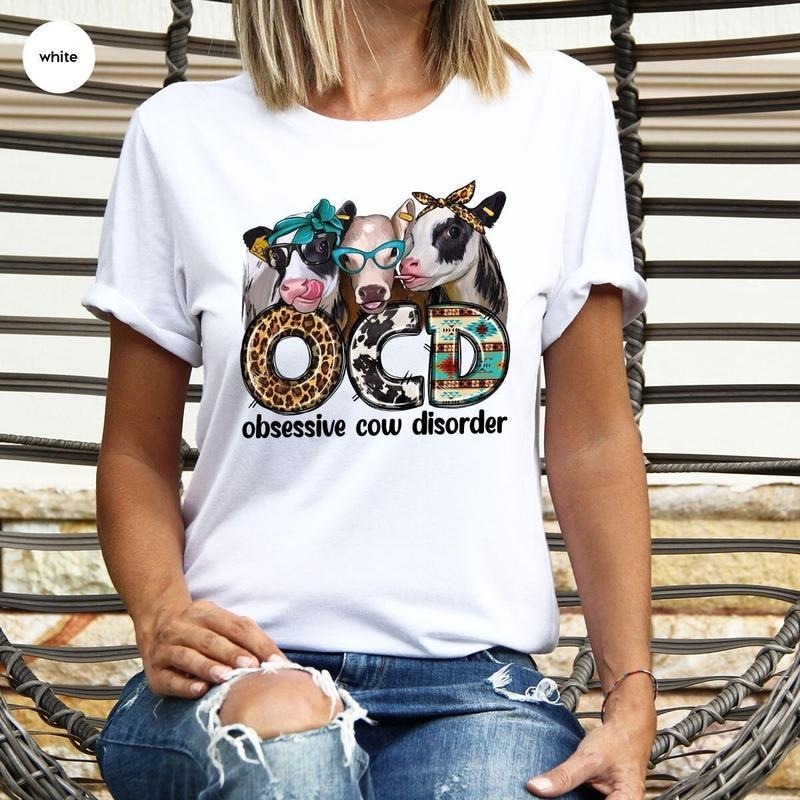 Funny Cow T Shirt Hoodie Sweater Farm Graphic Tees Obsessive Cow Disorder Shirt Farmer T-shirt Cute Cow Shirt Farm Animal...