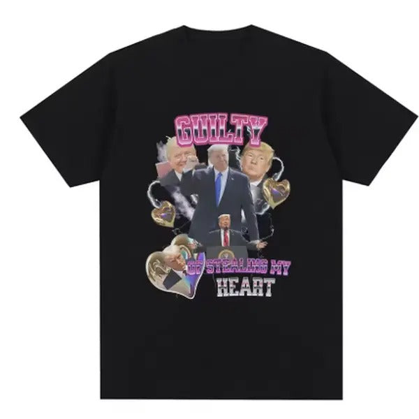 Funny Donald Trump Mugshot T Shirt Guilty of Stealing My Heart Trump T-shirts Men's High Quality Casual 100% Cotton...