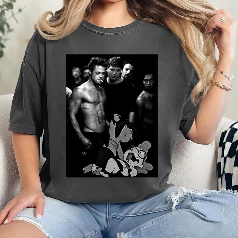 Funny Fight Club Scene Lilu and Stich Inspired Tee, Aloha Hawaiian Vibes Shirt, Vintage Summer T-shirt, Retro Cartoon Tee...