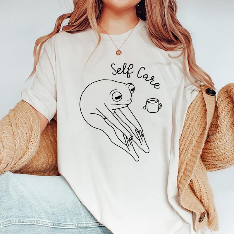 Funny Frog Self Care Shirt Funny Frog Self Care Retro T-shirt, Birthday Gift For Her, Cottagecore Frog Shirt For Women,...