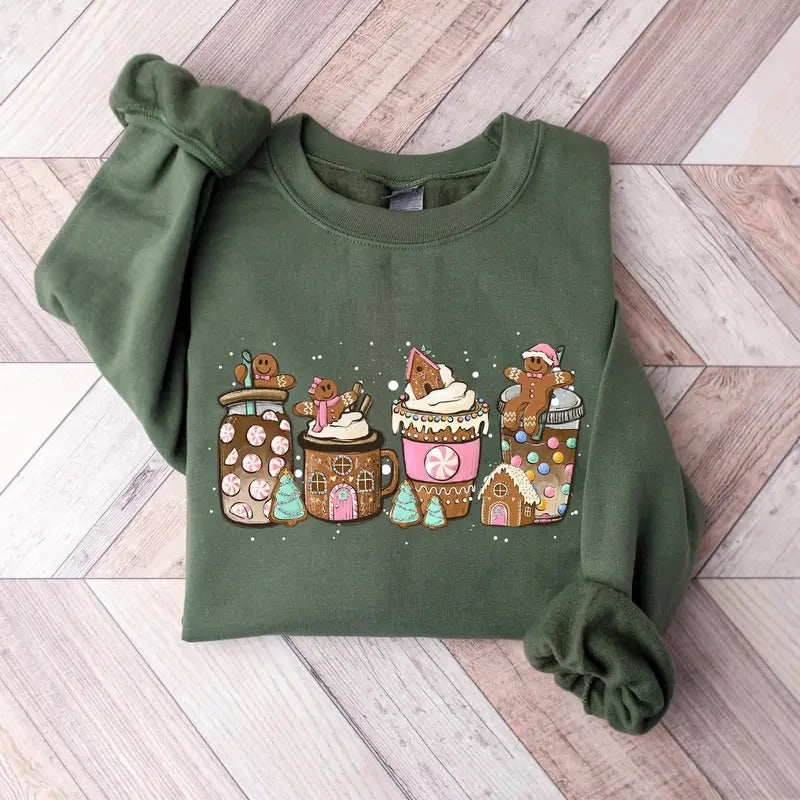Funny Gingerbread Christmas Coffee Latte Lovers Sweatshirt Classic Unisex T-Shirts, Hoodie | HypeDripTees.com